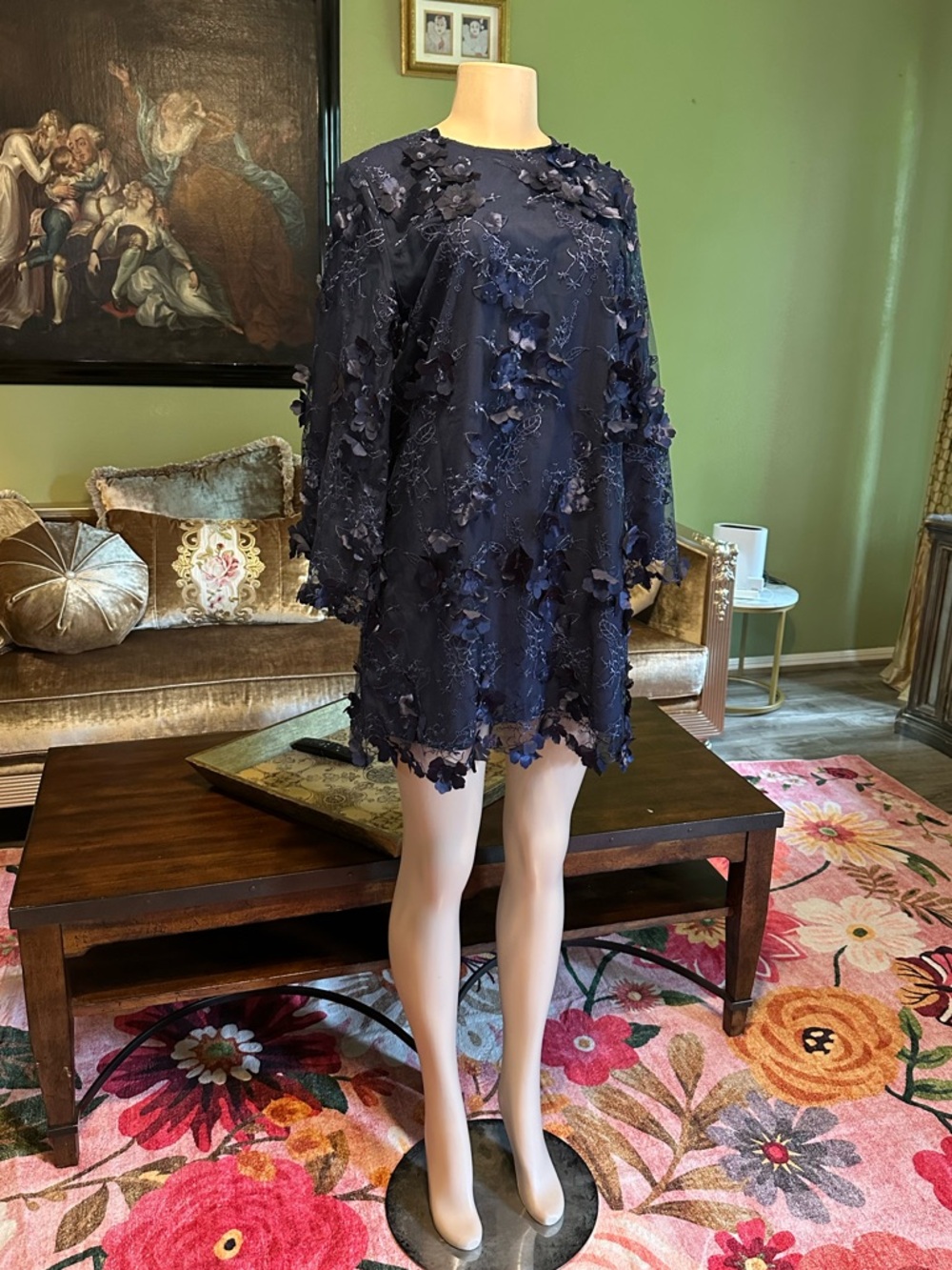 Chic Navy Floral Long Sleeve Dress